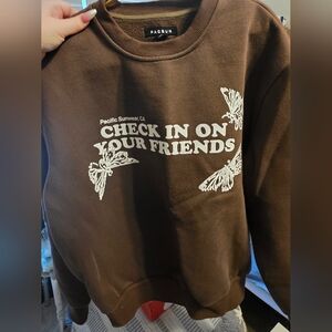 Pacific Sunwear Brown Crewneck Sweater with White Print